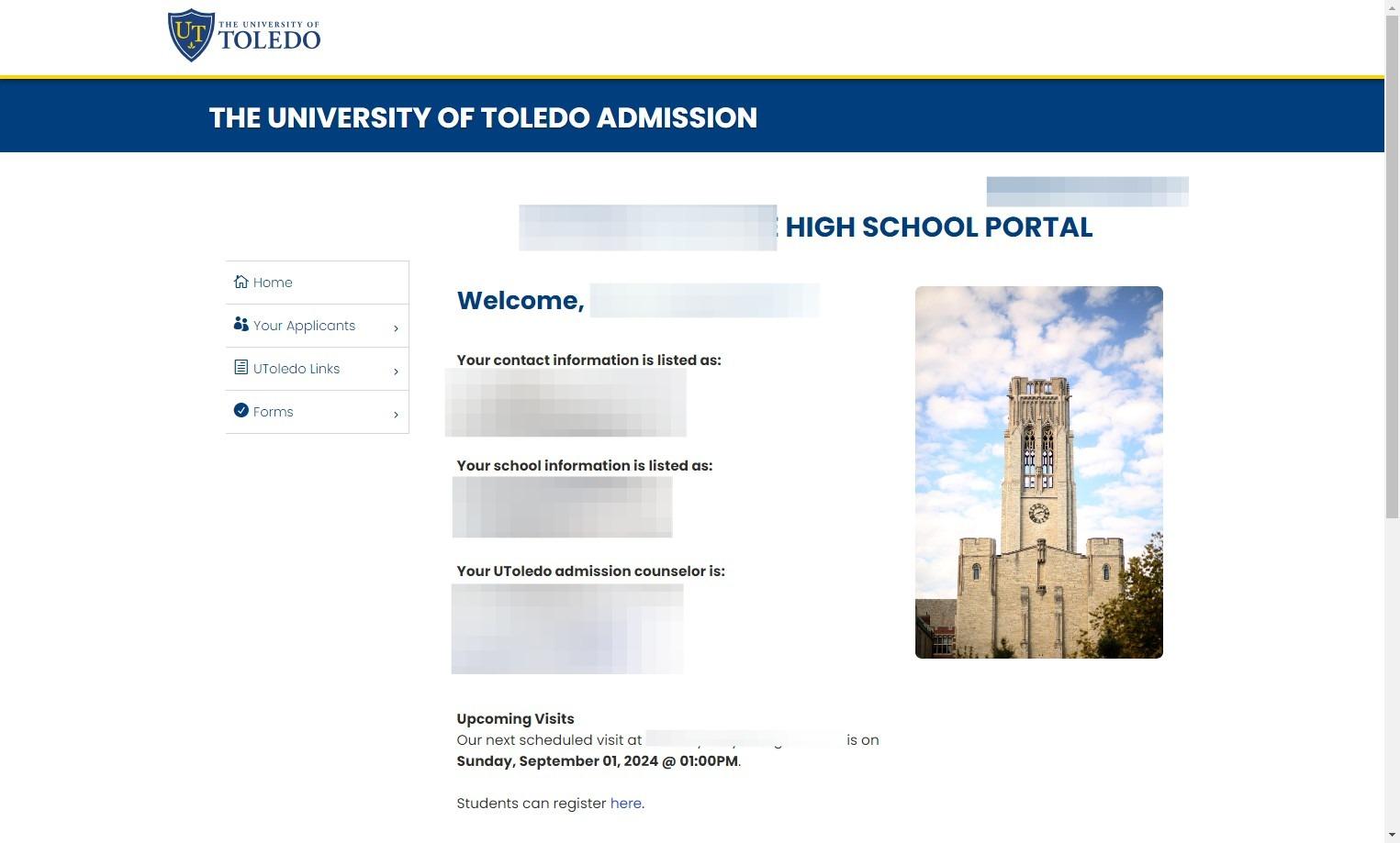 screenshot of the homepage in the counselor portal